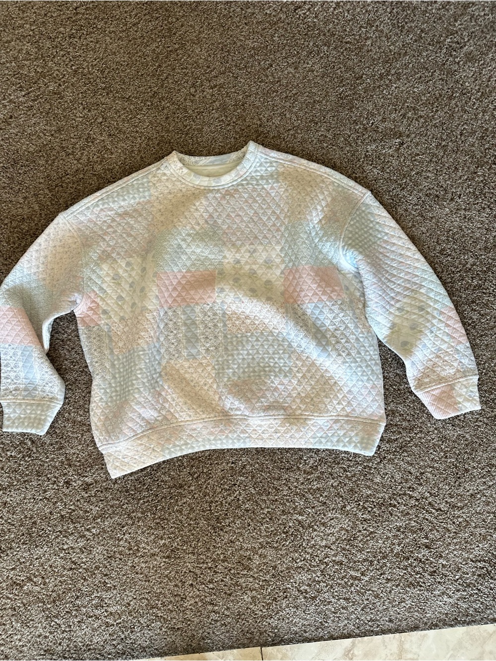 Quilted Crewneck Sweater in Ivory with Soft Pastel Accents